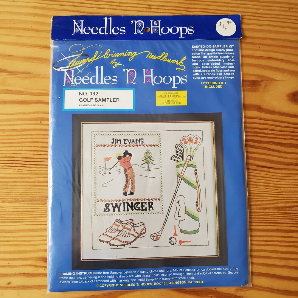 11" Embroidery Kit Cross Stitch Kit Golf Sampler 192 Jim Evans Needles N Hoops